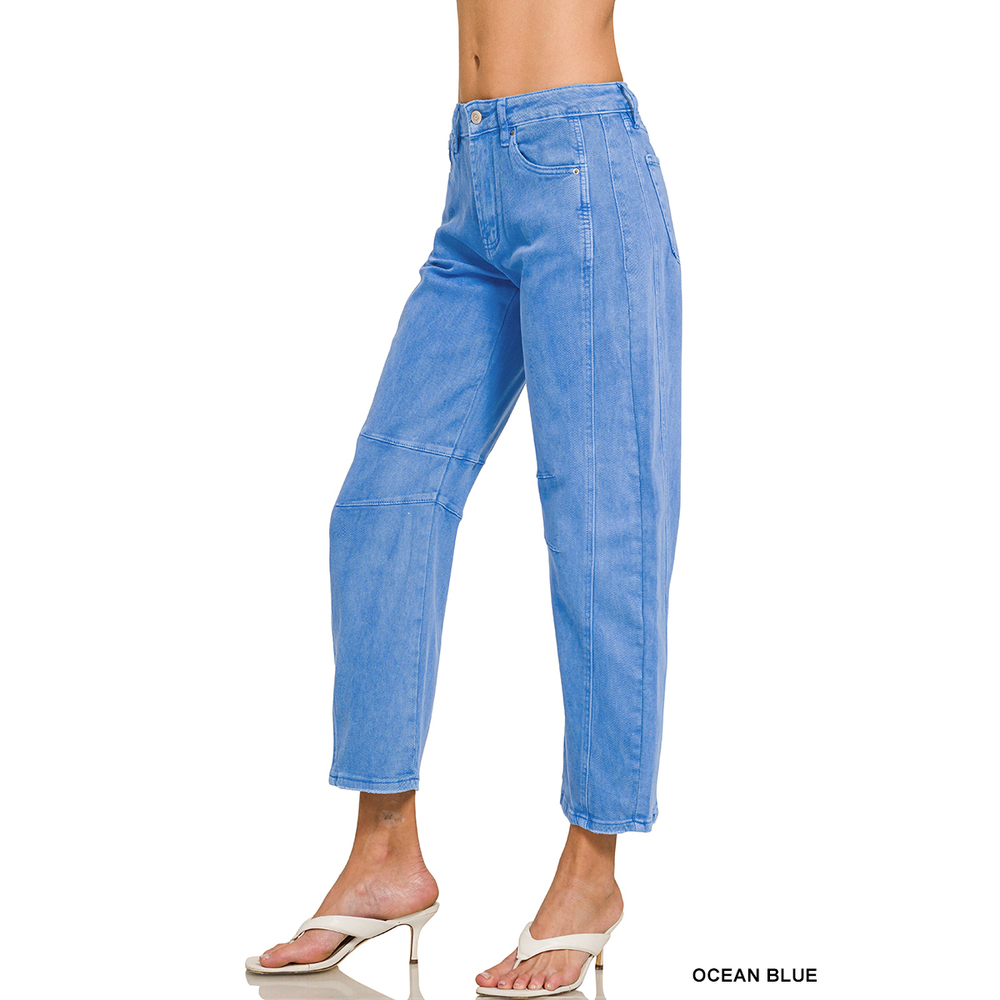 Z3 OCEAN BLUE Zenana Barrel-Leg Color Denim Pants Various Sizes